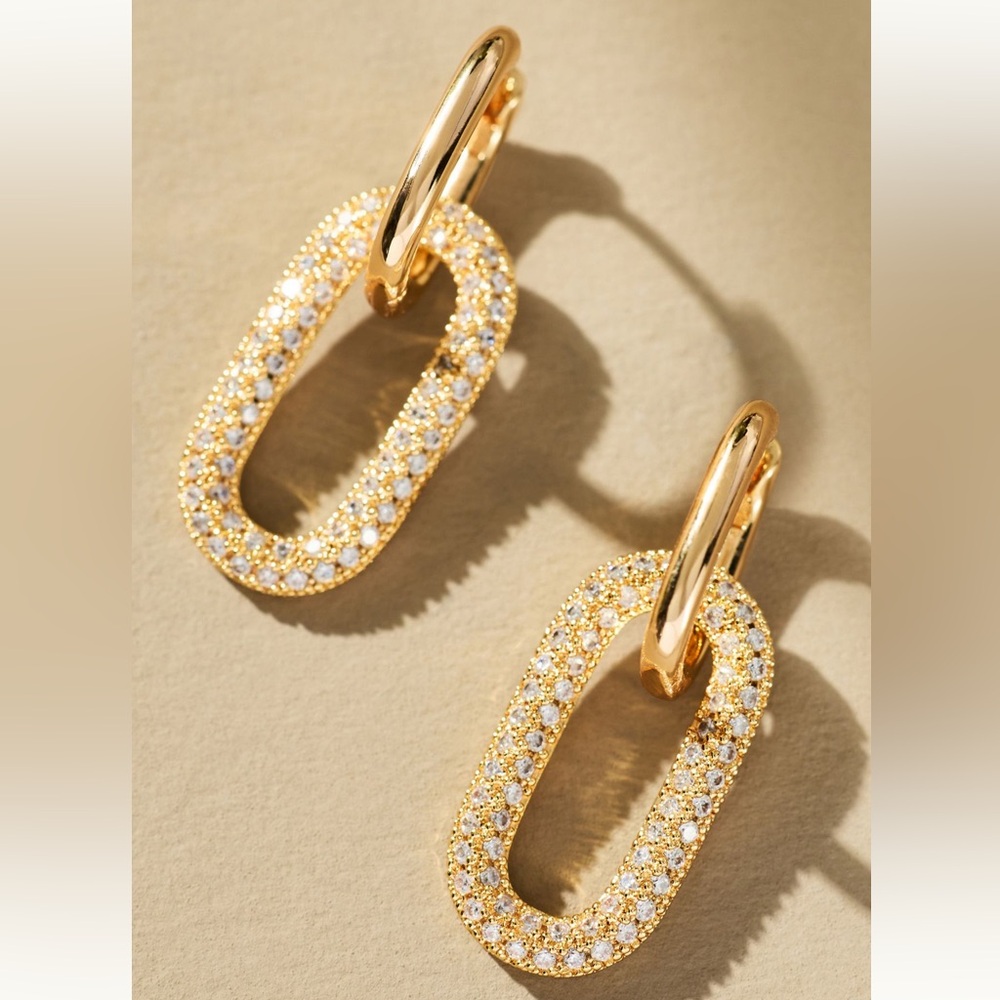 Anthropologie Pavé Paperclip Link Huggie Earrings NEW